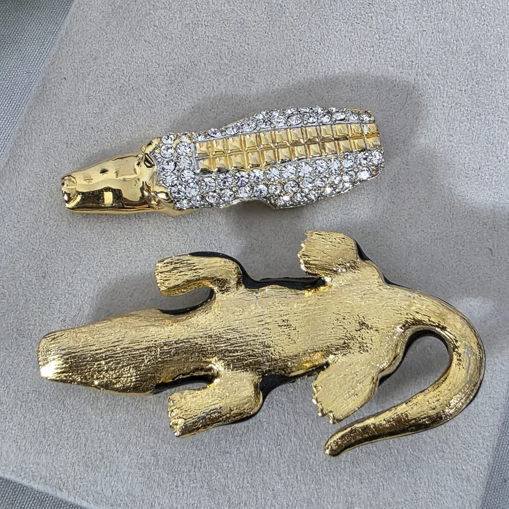 Gold with Cubic Zirconia Alligator Crocodile Trinket Box